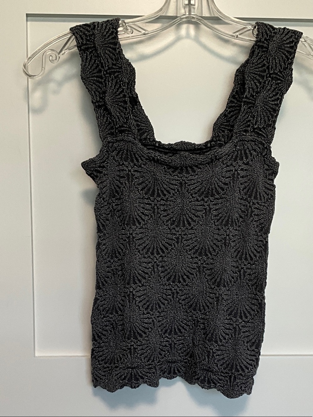 Black Crochet Square Neck Tank Top - Women